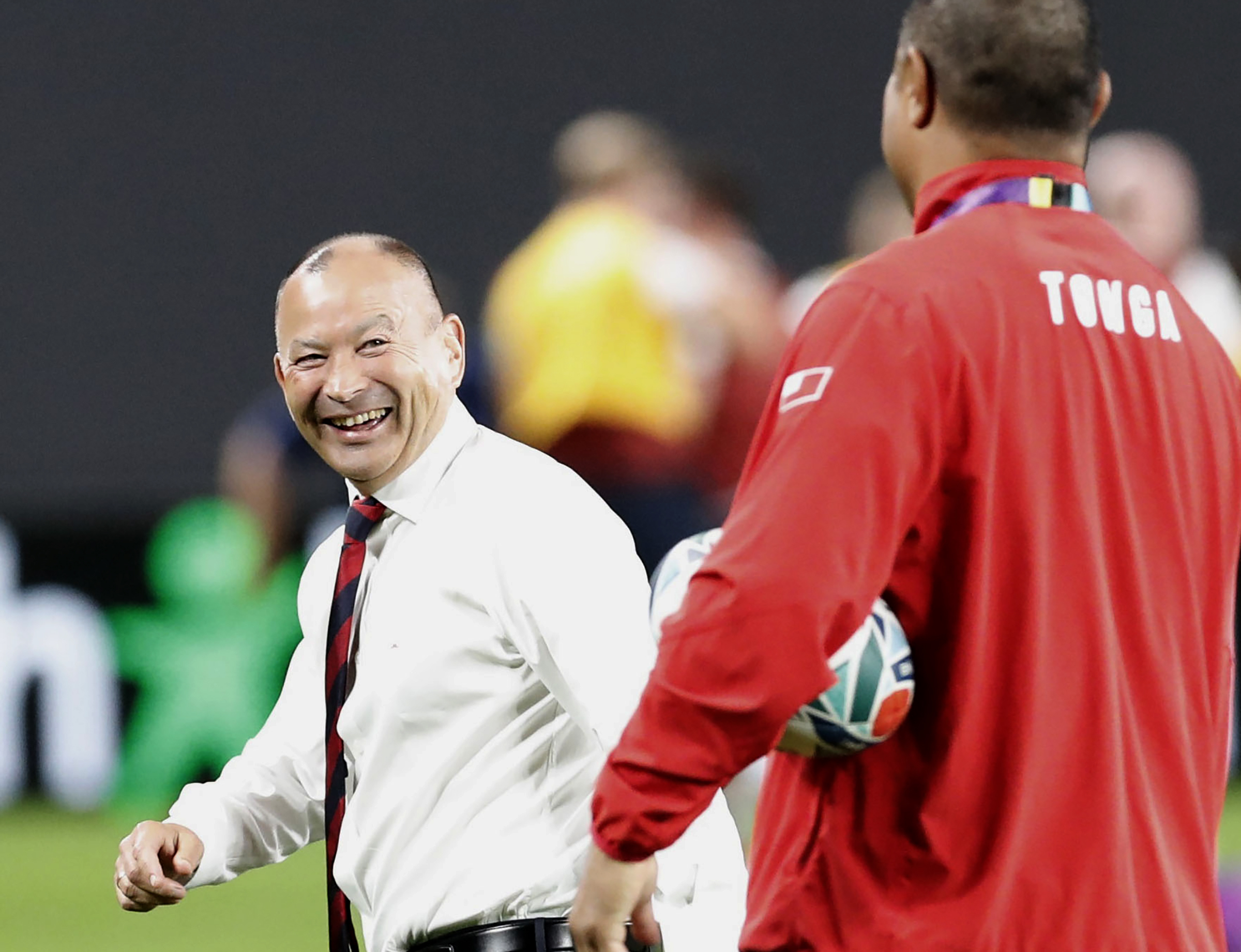 Eddie Jones smiling, England peaking at Rugby World Cup