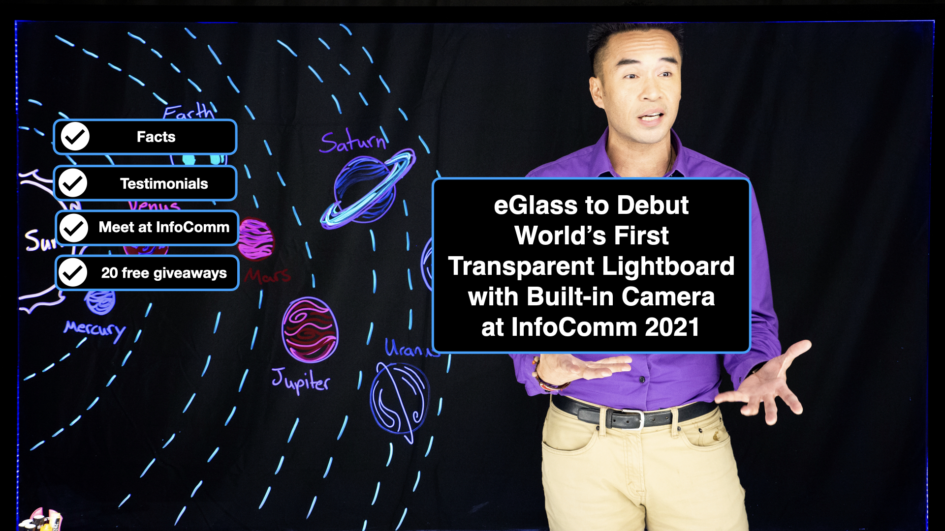 eGlass to Debut World’s First Transparent Lightboard with Built-in Camera at InfoComm 2021