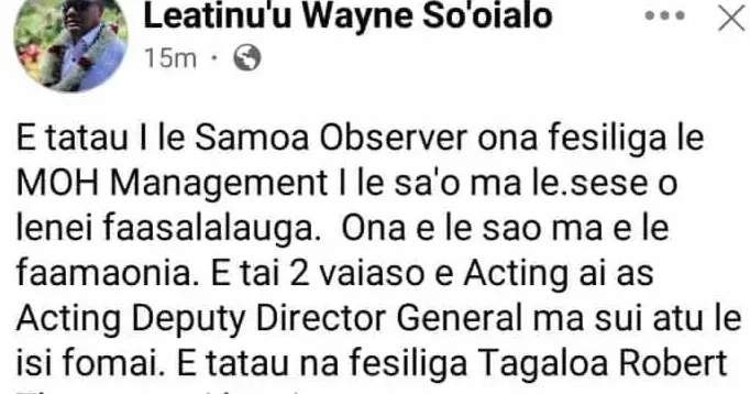 Leatinu’u deletes Facebook post 