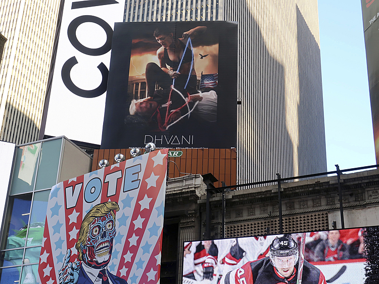 Clothing co. gets attention with billboard of hog-tied Trump