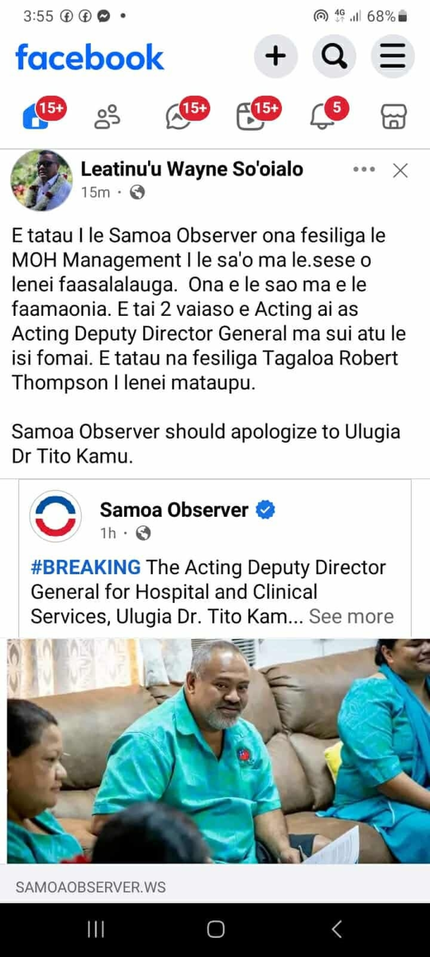 Leatinu’u deletes Facebook post 